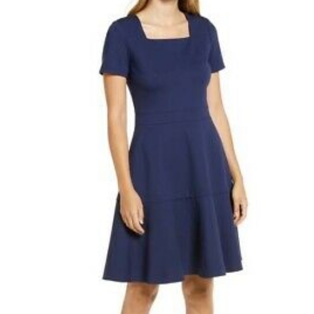 RACHEL PARCELL Square Neck Fit & Flare Dress Navy Peacoat XLarge